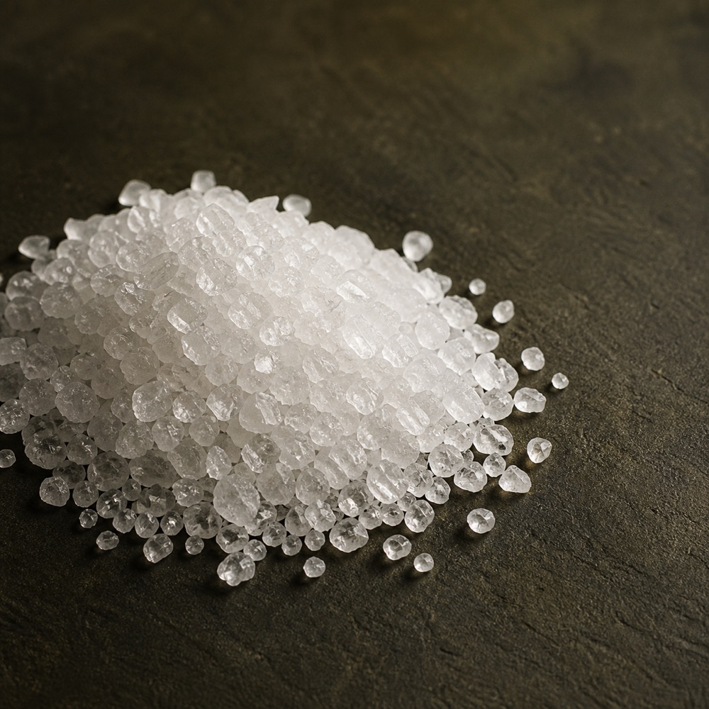 Representative close-up of ammonium sulphate fertilizer crystals